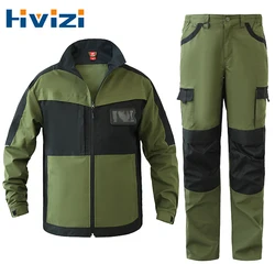 Work Jacket and Pants Men Two Tone Workwear Working Suits Welder Multi Pockets Labor Clothes for Man Mechanical Workshop Uniform