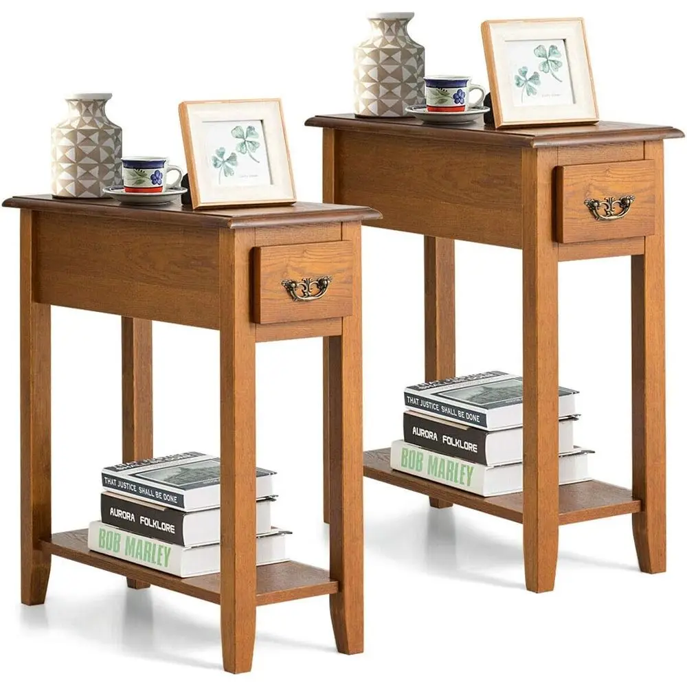 

Компактный деревянный приставной столик с ящиком и полкой, идеально подходит для небольших помещений, 9,8 x 23,6 x 23,6 дюйма.