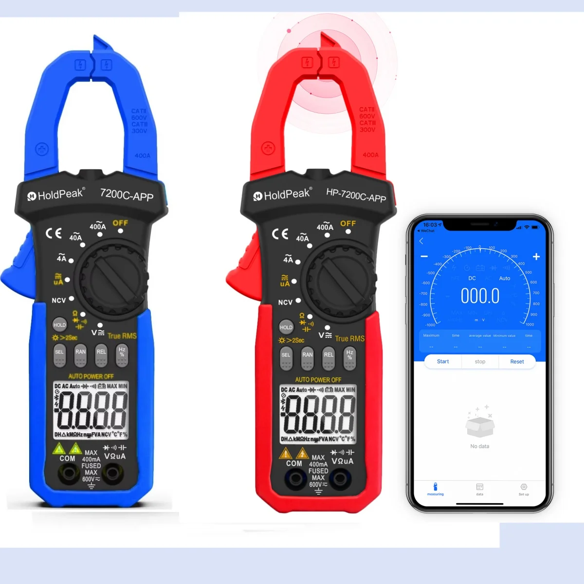 HOLDPEAK HP-7200C-APP Clamp Meter Multimeter 4000 counts with Smartphone APP,AC/DC TRUE-RMS LCD Display  Lamp Light Data Hold