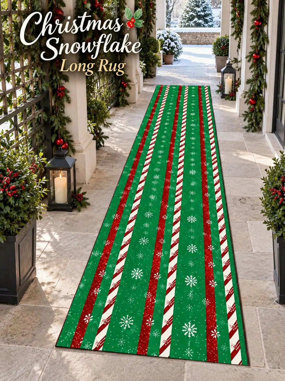 Christmas Aisle Runners Snowflake Stripes Runner Rugs Long Carpet Hallway Entryway Kitchen Laundry Room Bedroom Floor Decor Winter Home Furnishing Holiday Gathering Apartment Entrance Makeover Birthday Anniversary Gifts for Family and Friends