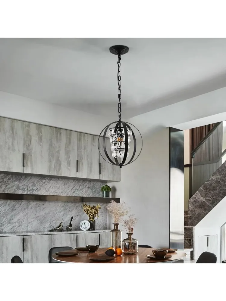 E26 Bulb Black Crystal Chandelier with Chain