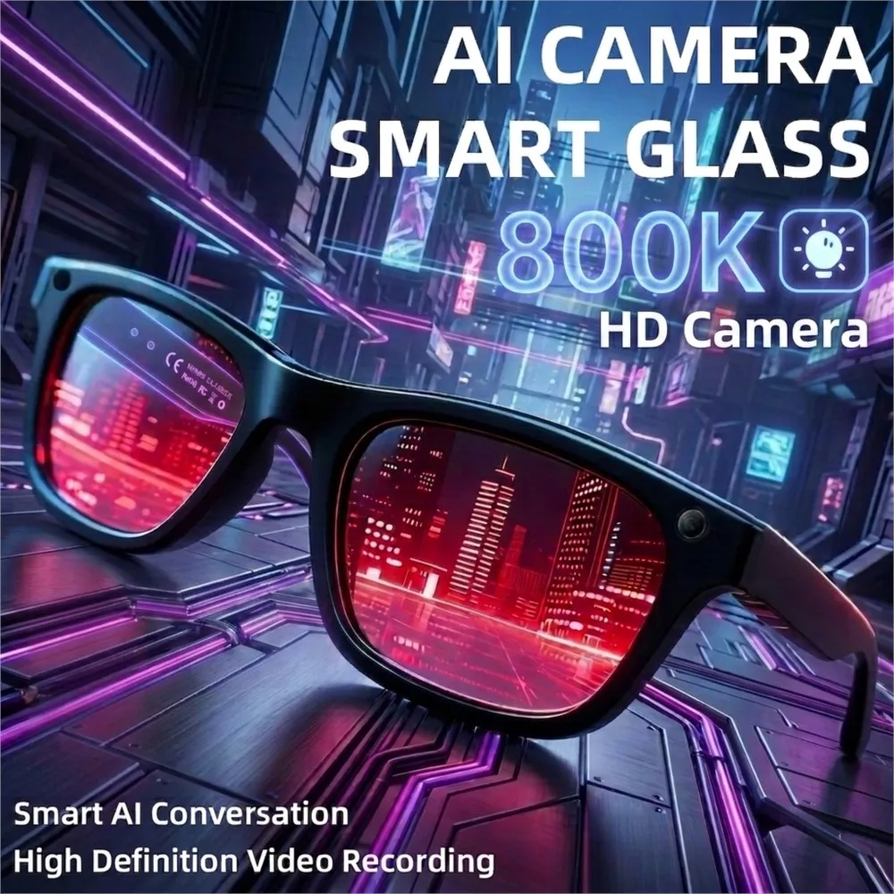 

Smart AI Glasses Video Record 4K HD Camera for ChatGPT Bluetooth Call Language Translation Music Sunglasses Men Anti bBuelight