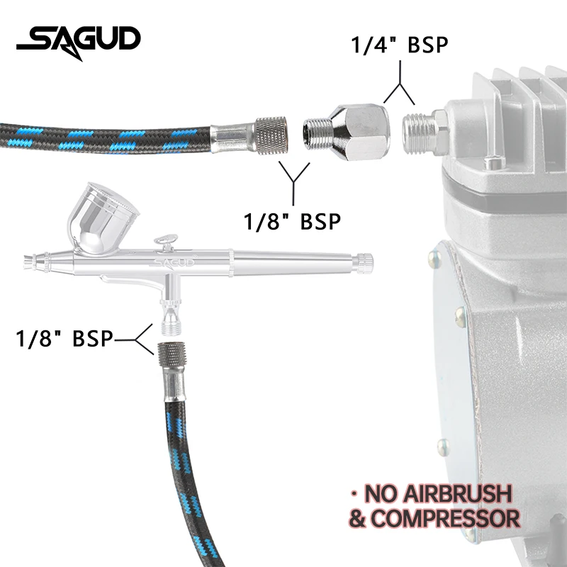 Шланг для аэрографа с нейлоновой оплеткой, 1,8 м, 1/8 дюйма, с переходником 1/8 дюйма «Папа-1/4» мама, для большинства аксессуаров для аэрографа
