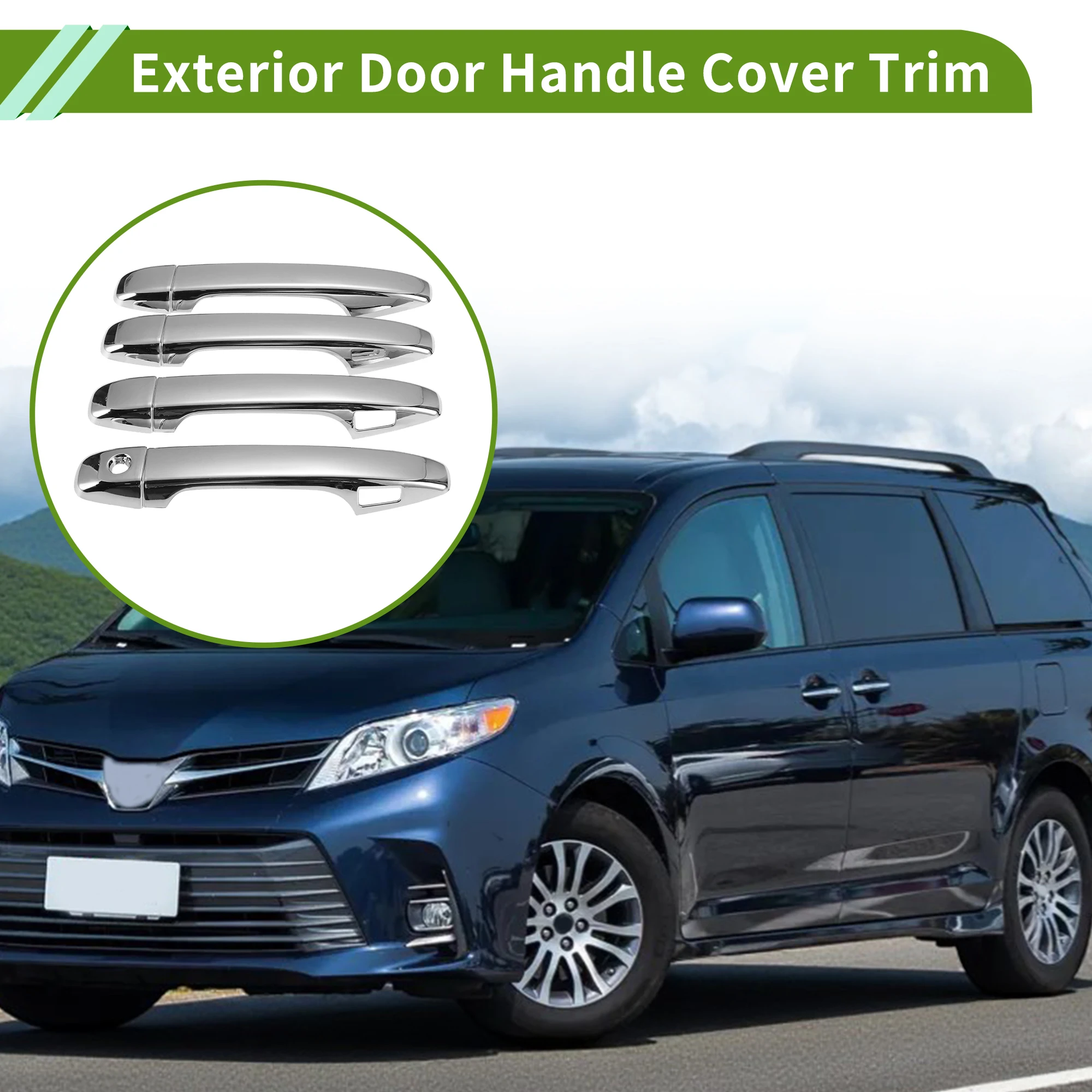 

UXCELL Exterior Door Handle Cover Trim Front Rear Door Handle Cover for Toyota Sienna No Keyless Hole Plated Silver Tone