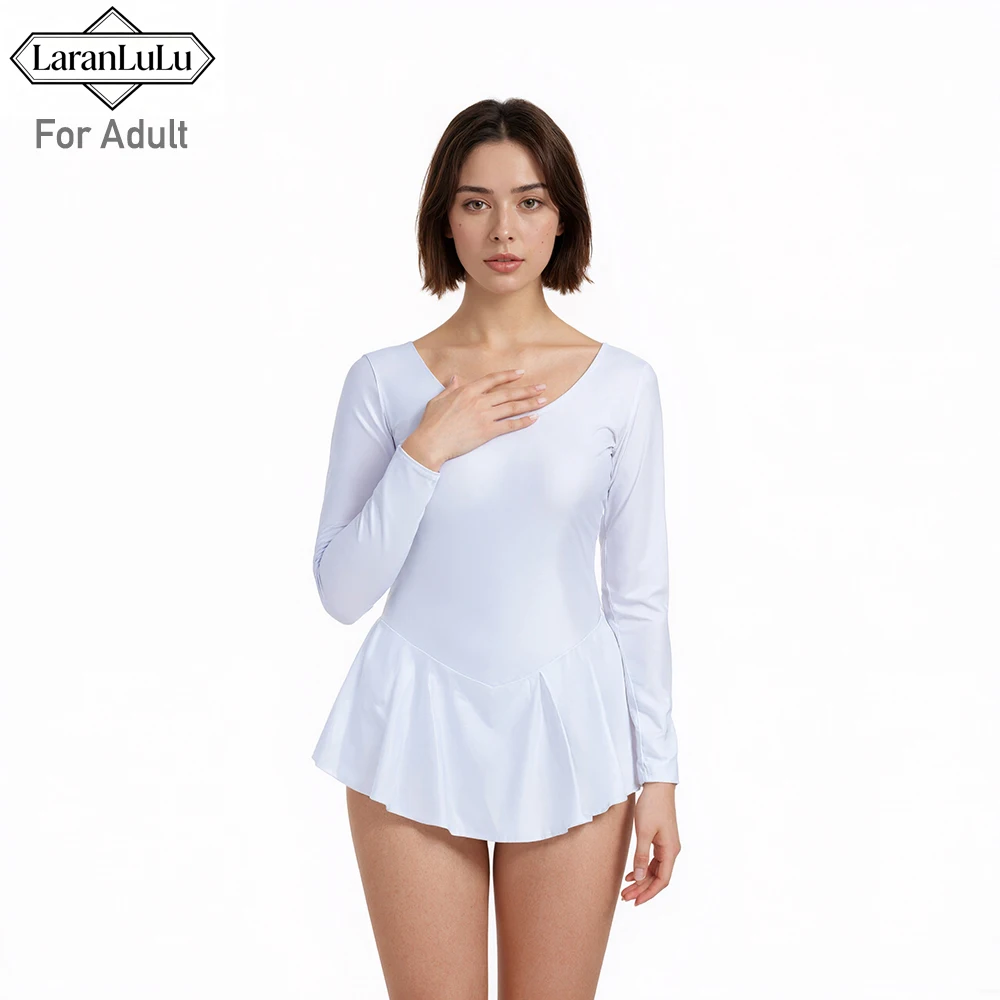 

Women Long Sleeves Adult Ballet Leotard With Skirt Spandex Gymnastics Lyrical Dancewear Scoop Neck Glossy Ballerina Outfit Dress