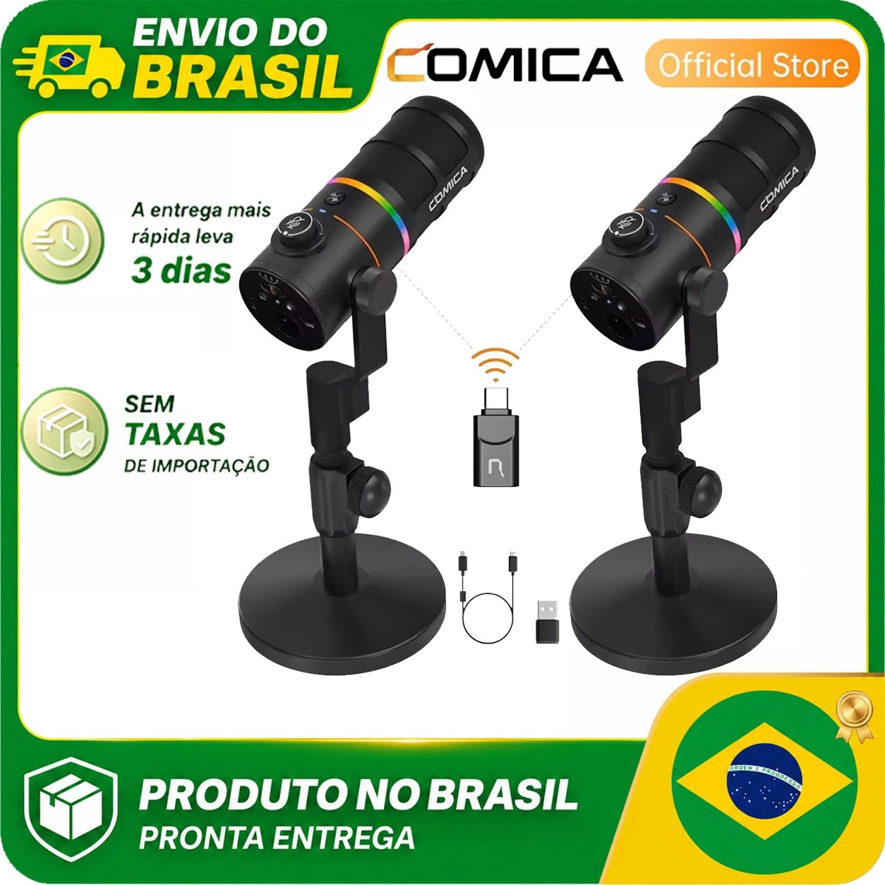 COMICA D10 Pro D Combo XLR USB Microfone Dinâmico com Receptor, Suporte para Microfone de Mesa para Jogos/Gravação de TikTok/Pod