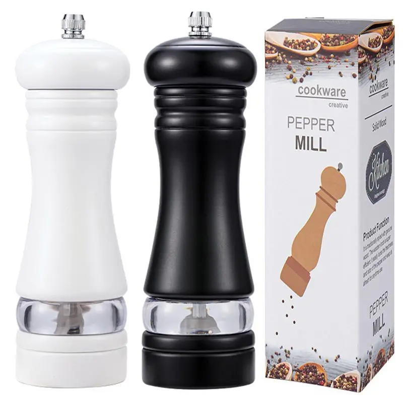 6Inch Salt Pepper Mill,Rubber Wood Pepper Spice Shakers with Strong Adjustable Ceramic Grinder,PU Baking Paint Visible Grinder