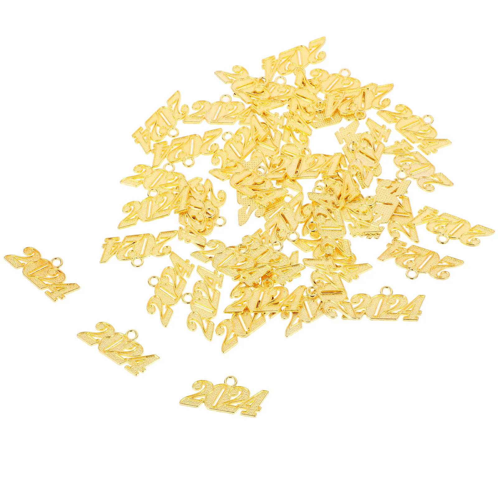 

50Pcs Number Pendant 2024 DIY Jewelry Charms for Craft Making New Year Gift Accessories Shiny Textured Surface