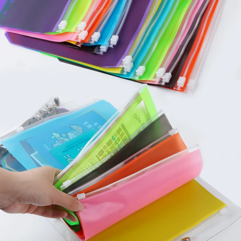 A5/A6 Binder Pockets PVC Binder Loose Leaf Bag Colorful Zipper Folders For 6-Ring Notebook Binder Pouch Document Filing Bags