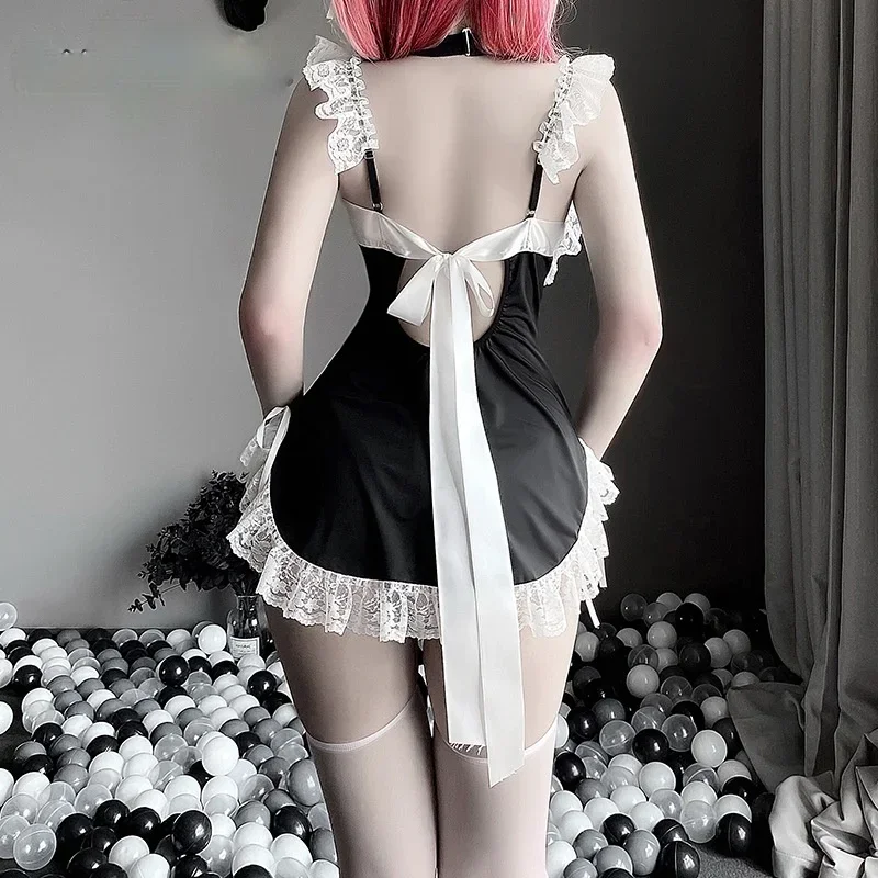 Sleeveless Halter Japanese Coffee Bar Uniform Lace Plus Size Apparel Anime Maid Cosplay Outfit For Women Kawaii Sexy Costumes
