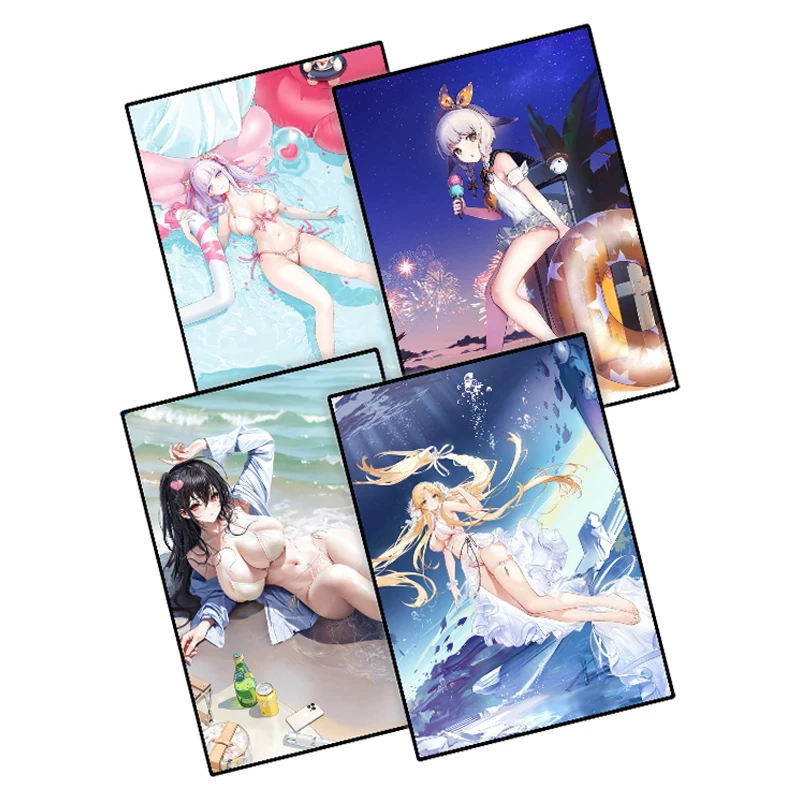 

4Pcs/set Anime Girls Summer Swimwear Series Flash Cards ACG Kawaii Game Anime Collection Cards Diy Gift Toys