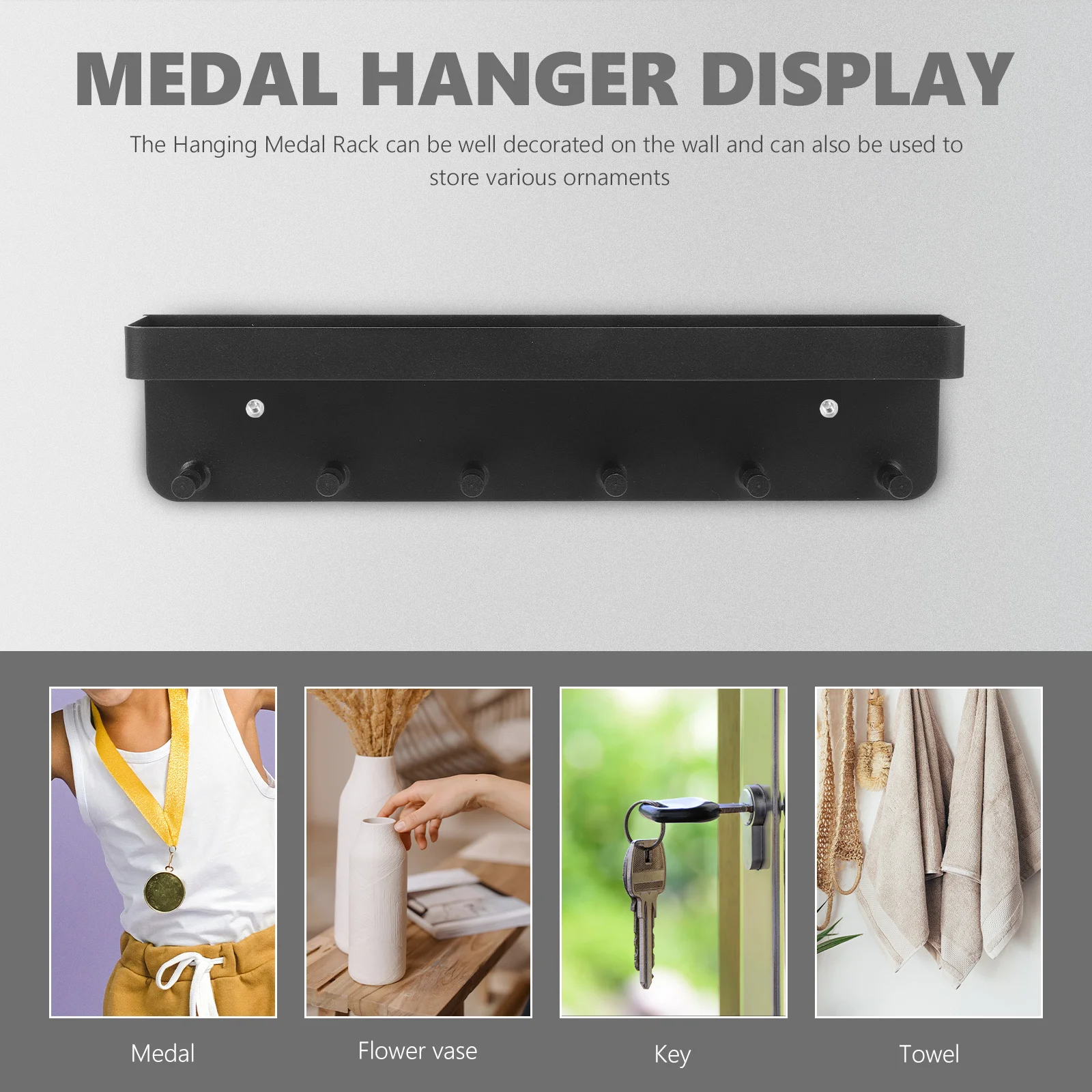 شماعة ميدالية آمنة تعرض جدار فولاذي مقاوم للصدأ رف مثبت بتصميم بسيط وسام تخزين شماعات عرض حامل معدني للميداليات #6