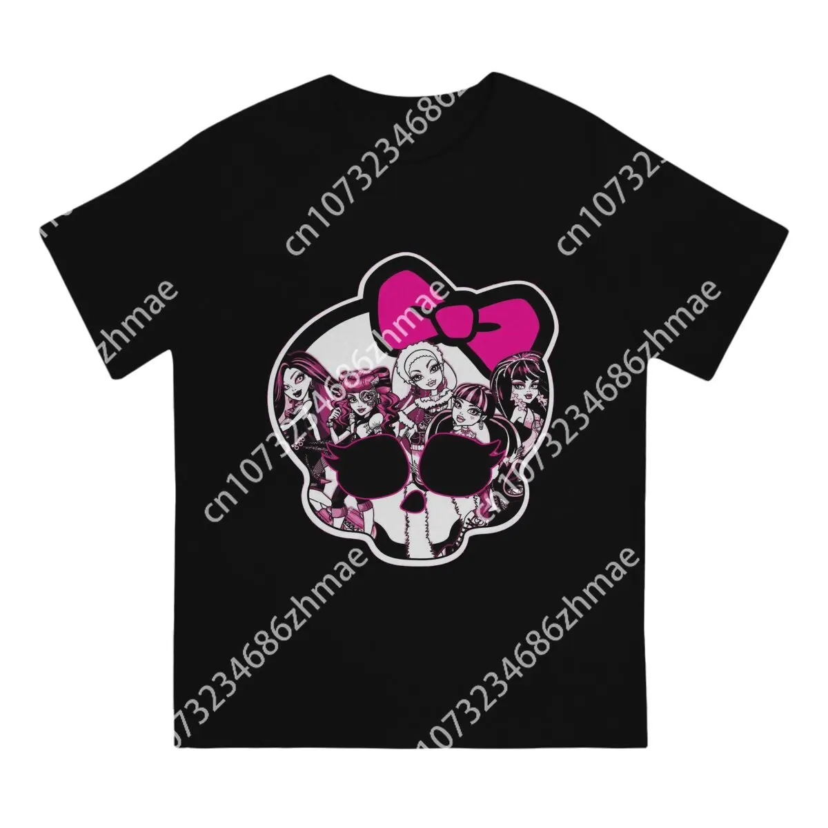 Skull with Bow Design T-Shirts Men Monster High Novelty Tees Round Neck Short Sleeve T Shirts Adult Clothing