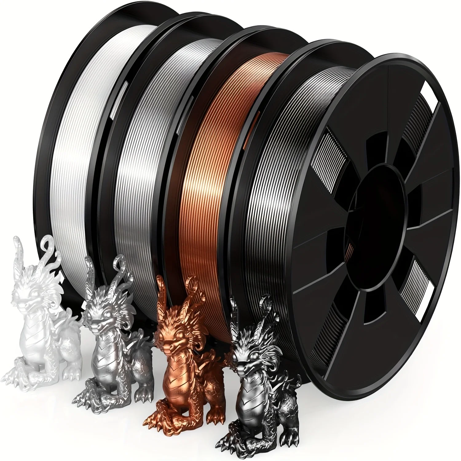 

4 Colors Shiny 3D Printer Filament Bundle, PLA Filament 1.75mm for 3D Printers, Dimensional Accuracy +/- 0.02mm, 200g X 4 Spools Set