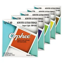 Orphee High Quality QA Series Medium Super Light Extra Light Acoustic Guitar Strings 85/15 Bronze Color End-Ball