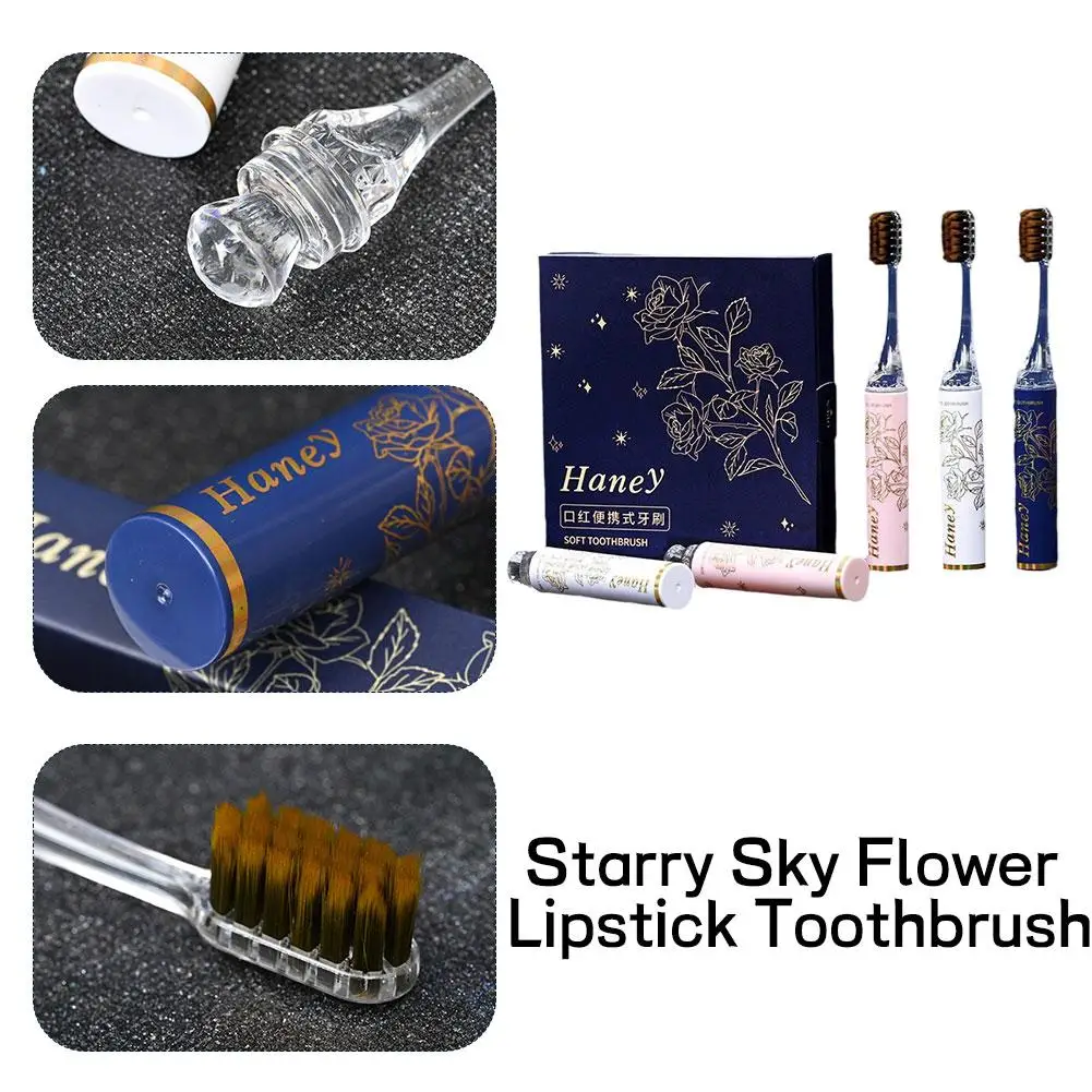 

Outdoor Travel Toothbrush With Soft Bristles For Gentle Cleaning Starry Sky Folding Convenient Lipstick-shaped Toothbrush