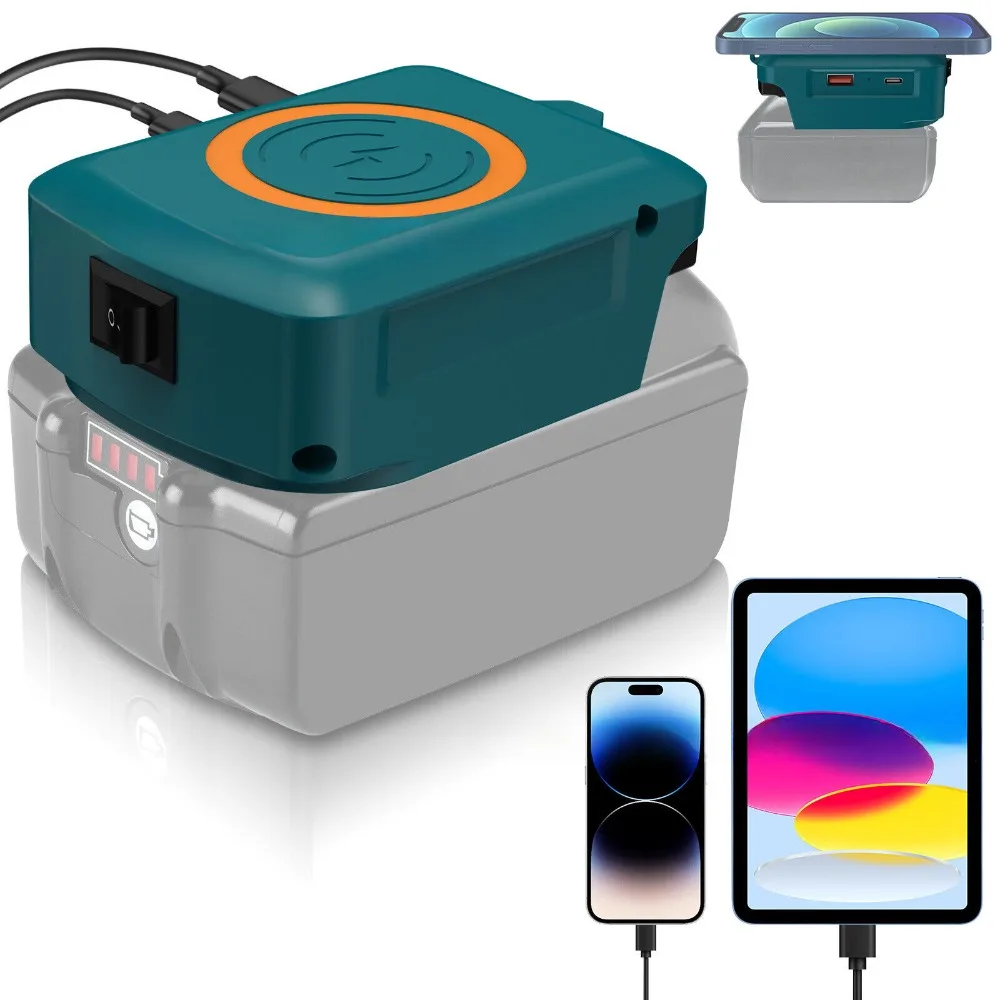 

Wireless Charger Adapter for Makita 18v Battery 15W Wireless Charging Adapter for Phone with Type C USB 2.1A