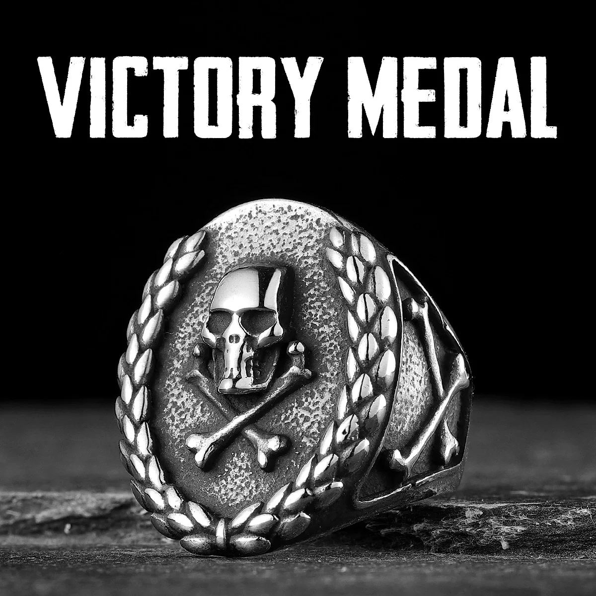 Victory Medal Skull Men Rings Stainless Steel Women Jewelry Punk Gothic Rock Vintage Cool Fashion Accessories Gift Wholesale