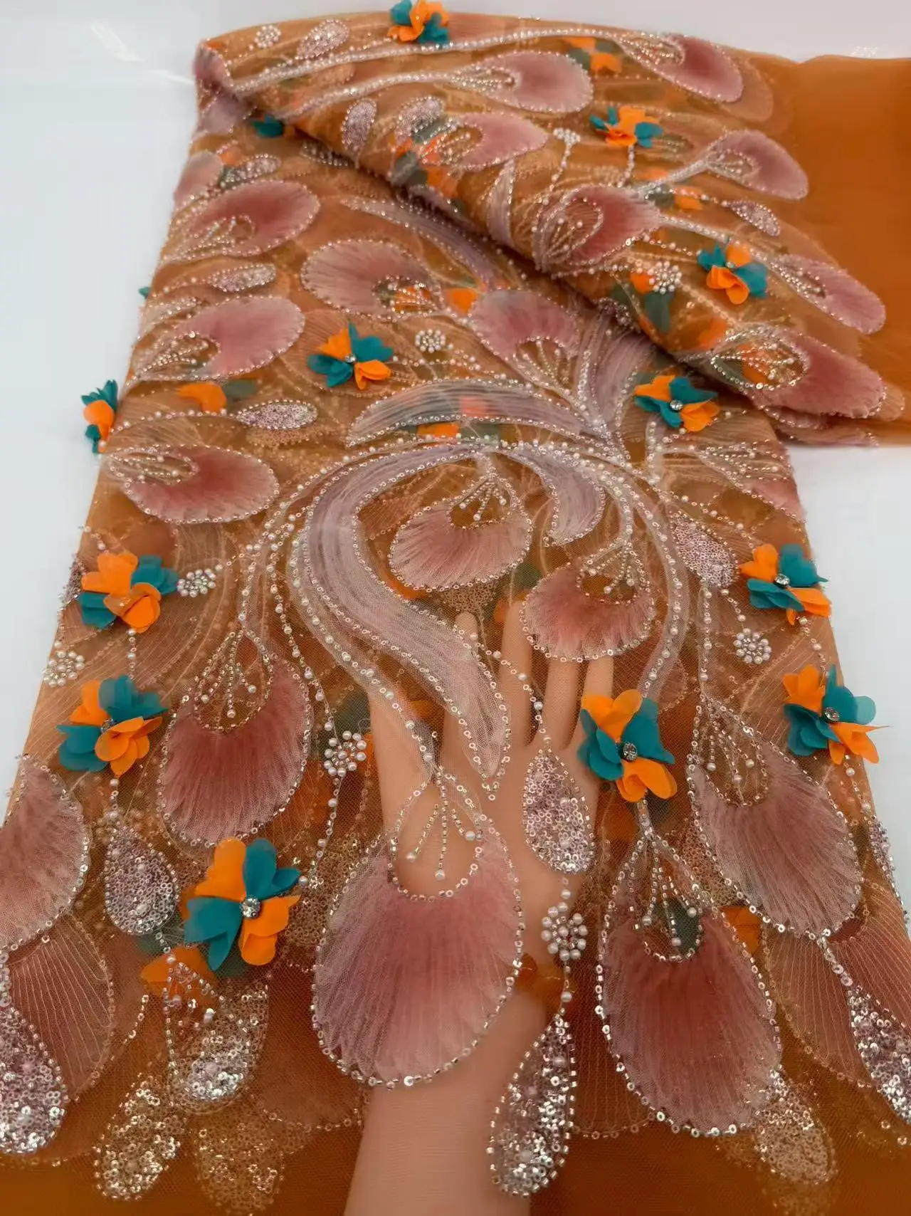 

Luxury French Mesh Beads Lace Fabric 2026 High Quality African Sequins Mesh Lace Fabrics For Nigerian Women Wedding Dress Sewing