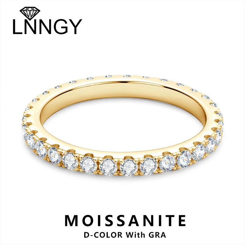 

Lnngy Certified GRA 2mm Moissanite Eternity Ring 925 Sterling Silver Wedding Band For Women 14k Gold Plated Ring Jewelry Gift