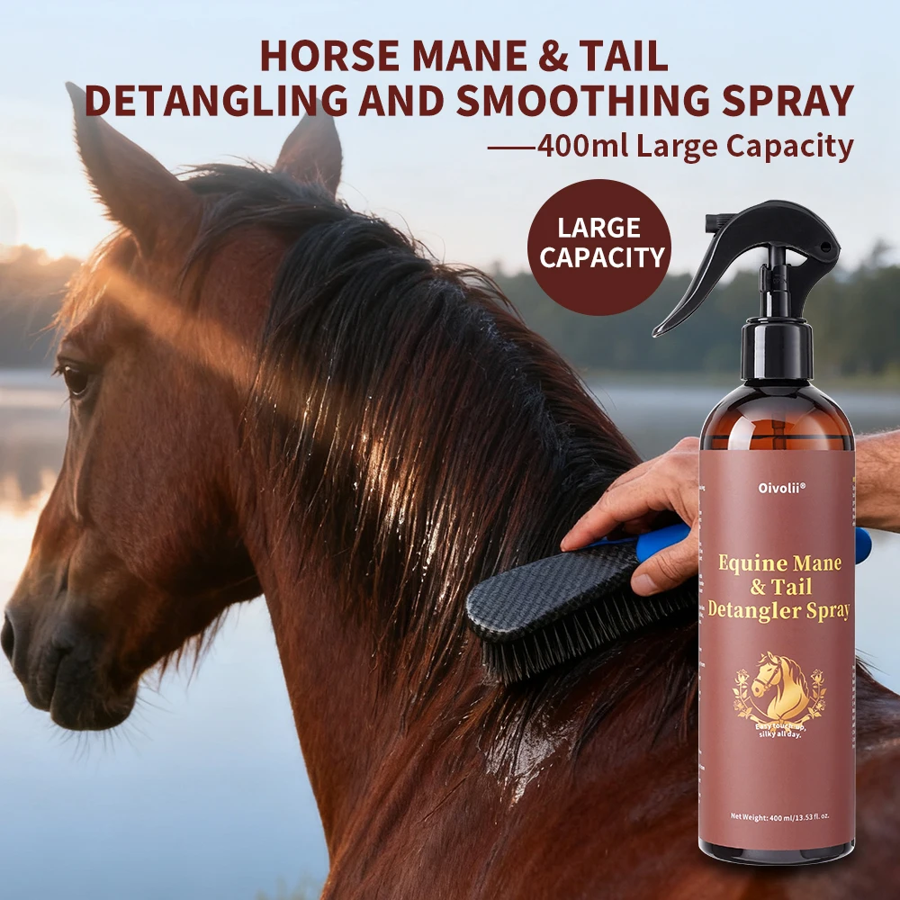 Oivolii Equine Mane & Tail Detangler Spray No-Rinse Formula Prevents Tangles Silky All Day Smooths Hair Equestrian Grooming Esse