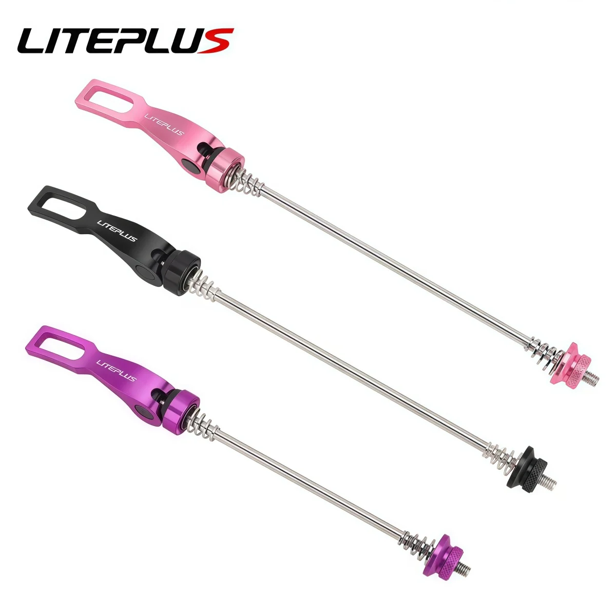LITEPLUS Aluminum Bike Quick Release Skewer Set - Front 100mm / Rear 135mm Hub Axle For MTB - CNC Machined (Black Purple Pink)