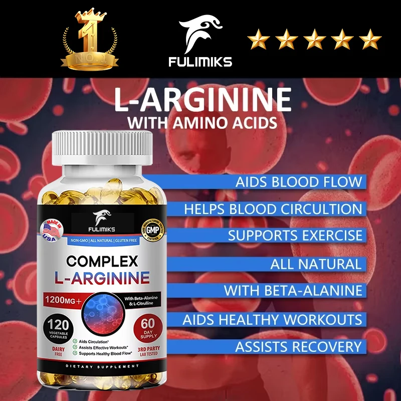 L-Arginine Nitric Oxide Supplement Helps Build Muscle and Supports Blood Flow, Circulation, Nutrient Delivery and Pumping
