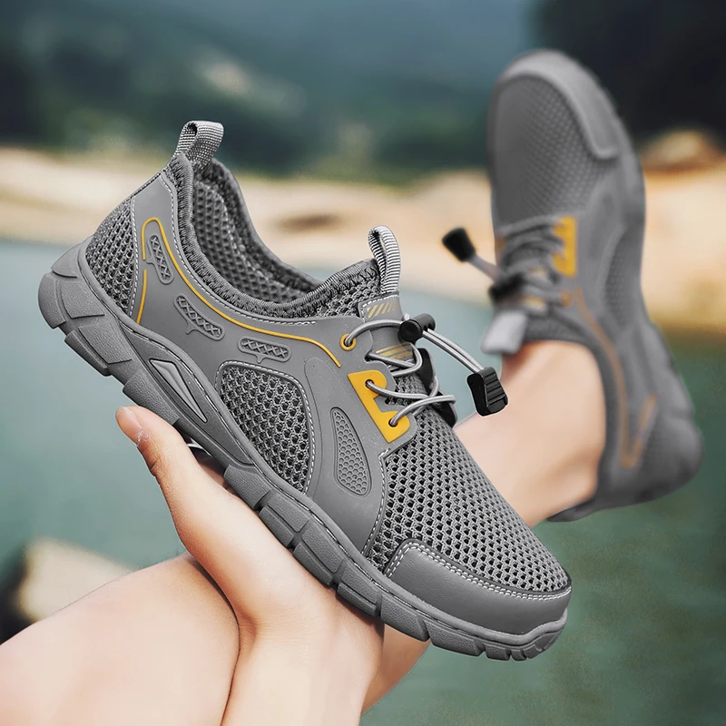 

Summer Shoes for Men Fashion Casual Breathable Shoes Outdoor Flat Bottom Anti Slip Mesh Wading Sneakers Comfortable Hiking Shoes