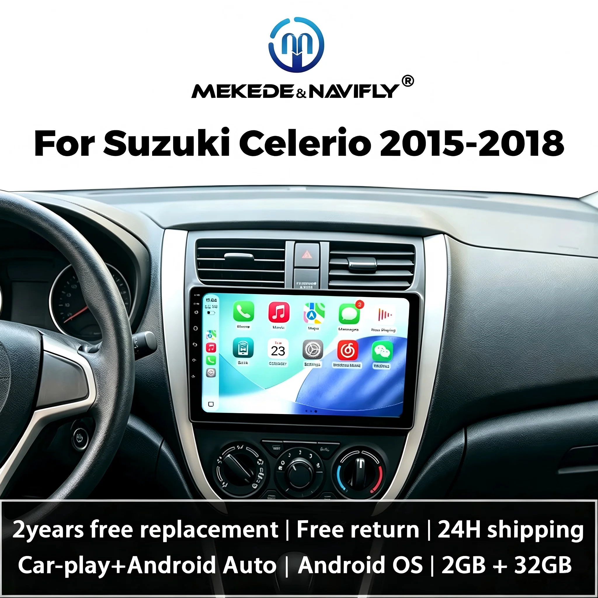 NAVIFLY＆MEKEDE 9'' For Suzuki Celerio 2015 2016 2017 2018 Android 14 Car FM Radio Multimedia Video Players Carplay Auto GPS 2Din