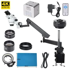 3.5X-90X Simul-Focal Microscope Articulating Arm Zoom Stereo Microscope 4K UHD Microscope Camera for Electronic Repairing Dental