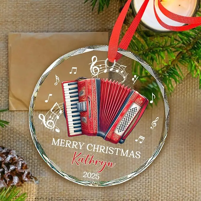 

Accordion Lover Christmas Ornament Gifts, Personalized Text & Name Musical Instrument Glass Ornament Xmas 2025