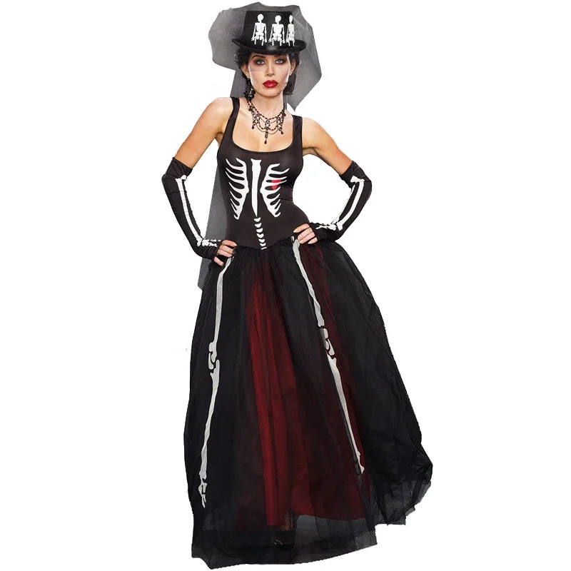 Carnival Halloween Lady Deluxe Corpse Bride Skeleton Costume Mexican Day Of The Dead Ghost Outfit Cosplay Fancy Party Dress