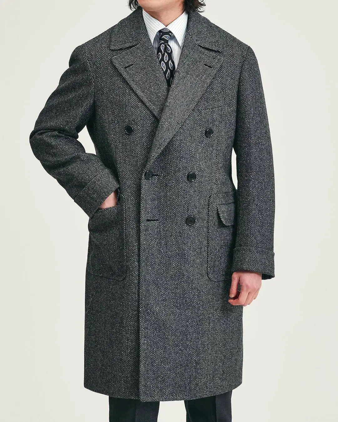 Double Breasted Mens Overcoat Tweed Wool Winter Warm Groom Long Coat Outdoor Wear Jacket One Piece