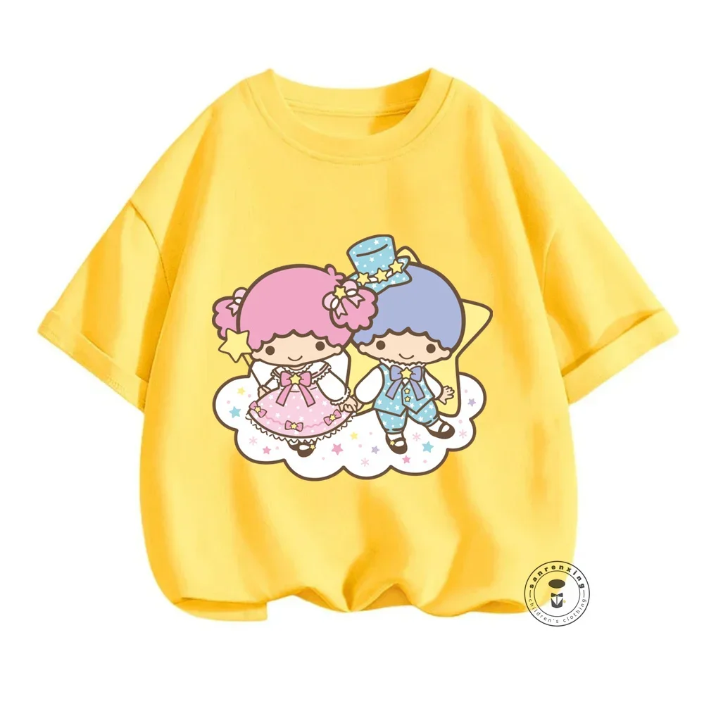 Trendy Little Twin Stars Apparel Irresistibly Kawaii Summer T-Shirts with Simple O-Neck Design for Fashion-Forward Boys Girls