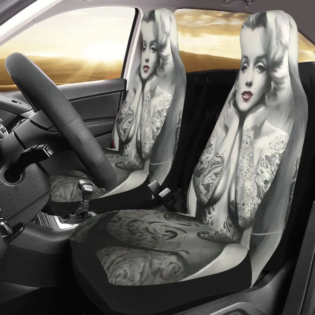 

Marilyn Monroe Funny Car Seat Cover Custom Printing Universal Front Protector Accessories Cushion Set