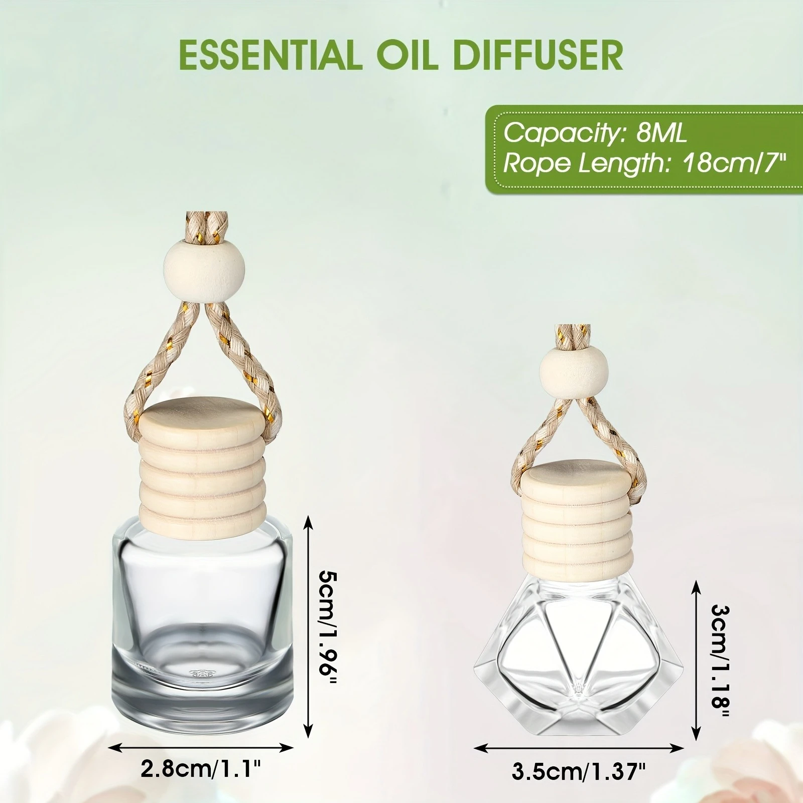 20 Stück Auto-Parfümflaschen, nachfüllbare Flaschen für ätherische Öle, Lufterfrischer, leere transparente Glas-Aromatherapie-Anhänger – Detail 2