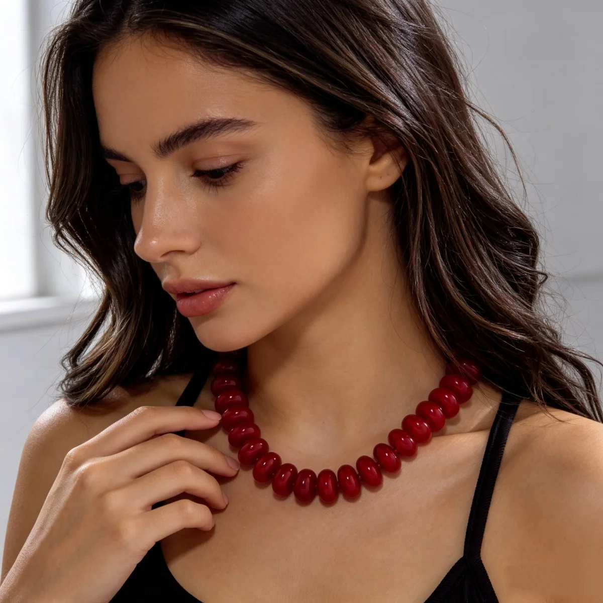 Dopamine Bunte flache, runde Acryl-Perlenkette für Damen und Herren, trendige, einfache geometrische Harzperlen, stapelbarer Choker-Schmuck – Detail 4