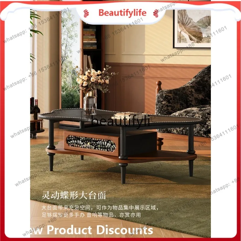 XX39French retro solid wood coffee table living room simple tea table medium antique butterfly coffee table