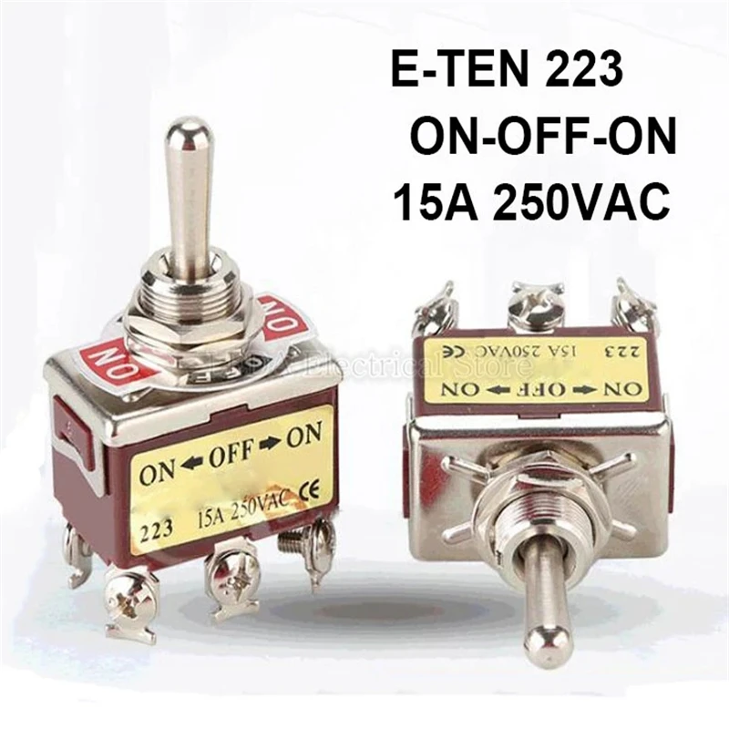 

1Pcs E-TEN 223 Momentary DPDT (ON)-OFF-(ON) 3 Position 6Pin Toggle Switch AC 250V 15A E-TEN223 Brown