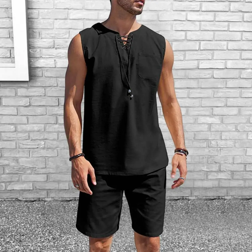 

Cotton Linen Men's Cool T-shirt Shorts Set For Sports fitness Summer Street Style Oversized Casual 2Pcs Men Clothing