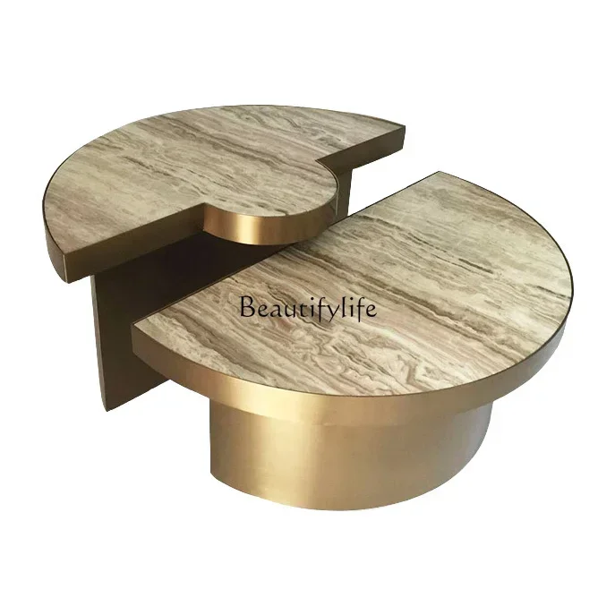 

D06Marble stainless steel coffee table designer creative shape size set