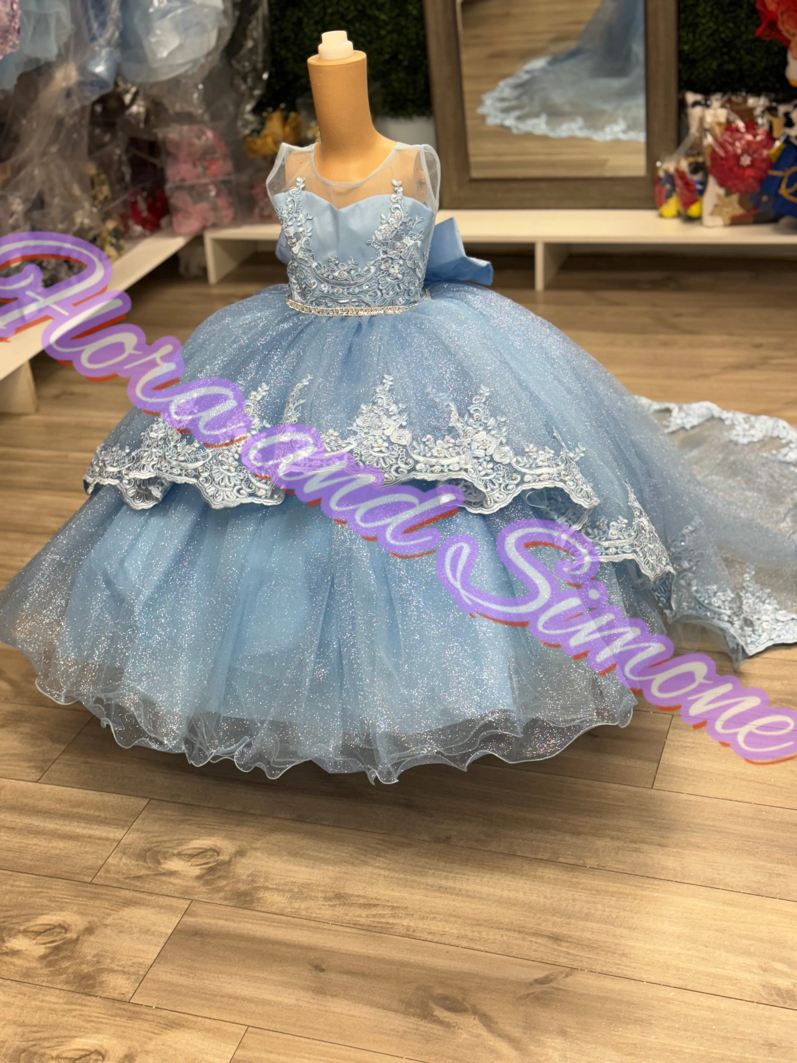 

Синее сверкающее платье с цветочным узором для девочек по индивидуальному заказу на свадьбу, тюлевые пышные аппликации, детские бальные платья для дня рождения, первого причастия