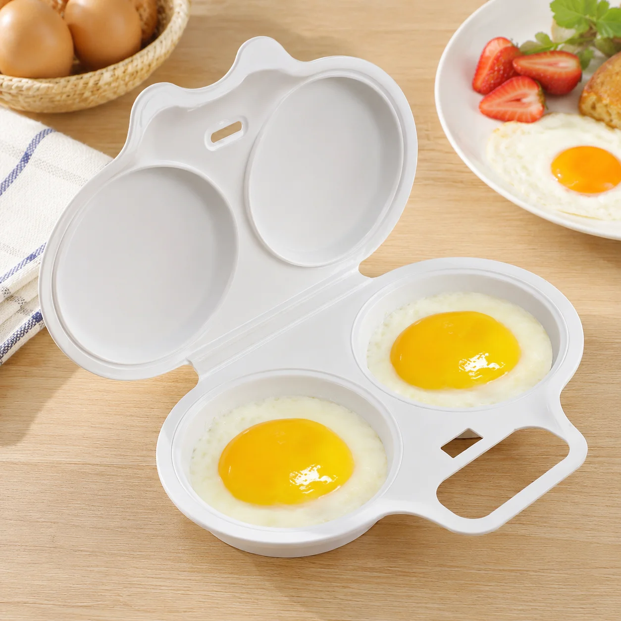 10pcs Microwave Egg Cooker Tool Kitchen Egg Cooking Mold Protable Steamer Portable Heat Resistant Steamed Egg Box Food Grades