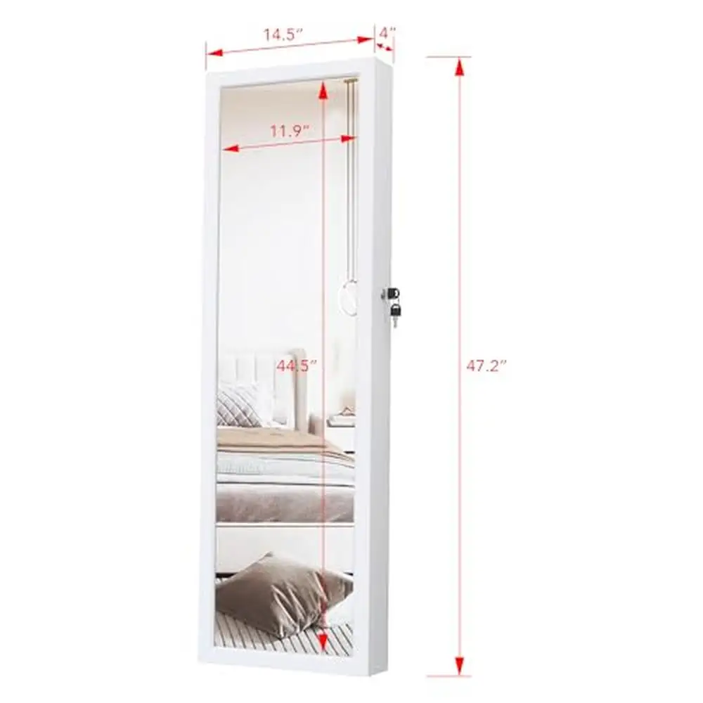 Full-Length Mirror Jewelry Armoire Organizer LED Lights Lockable Wall/Door Mount Storage