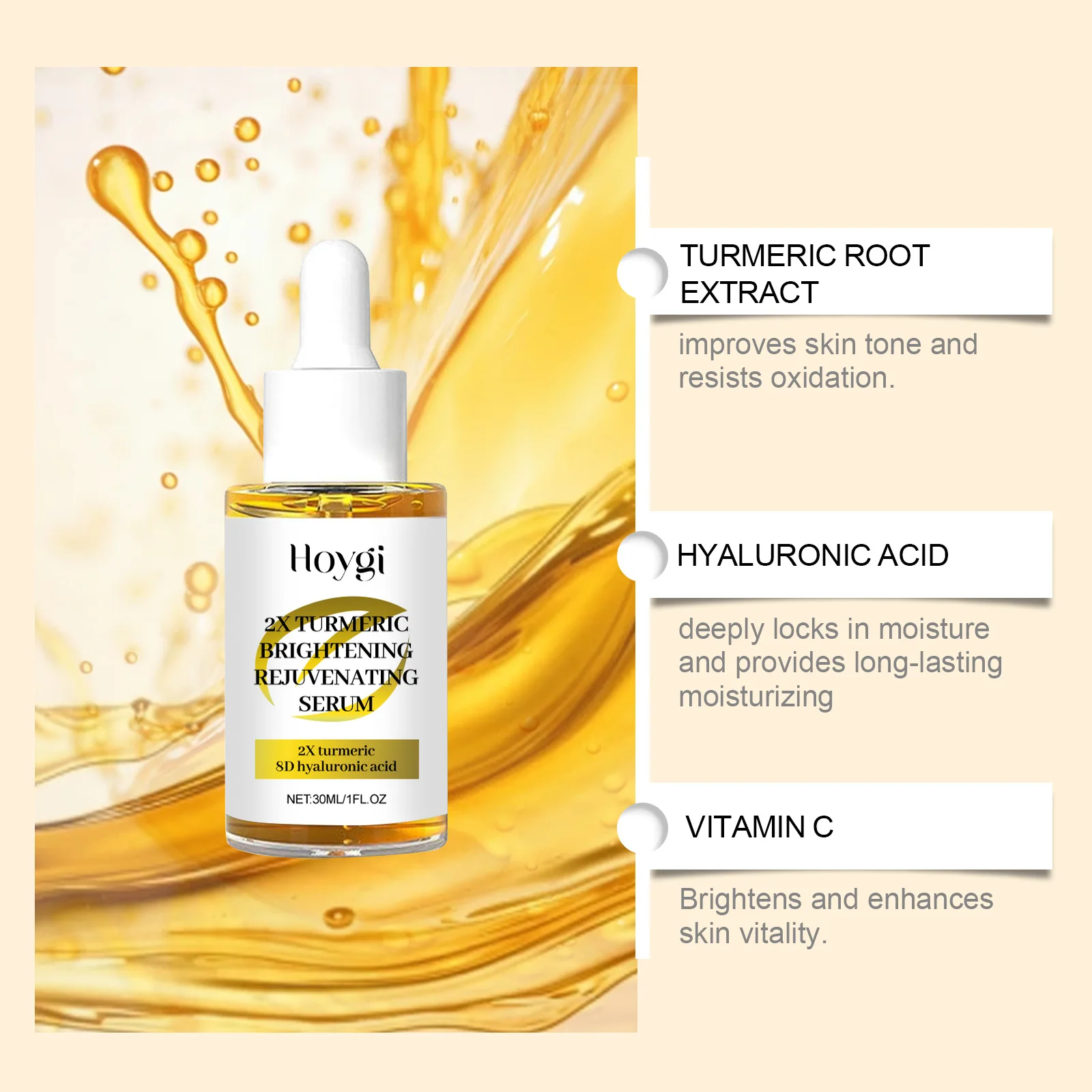 Turmeric Serum Dark Spot Corrector Moisturizing Replenishment Brightening Anti Oxidant Smoothing Pores Hyaluronic Acid Essence