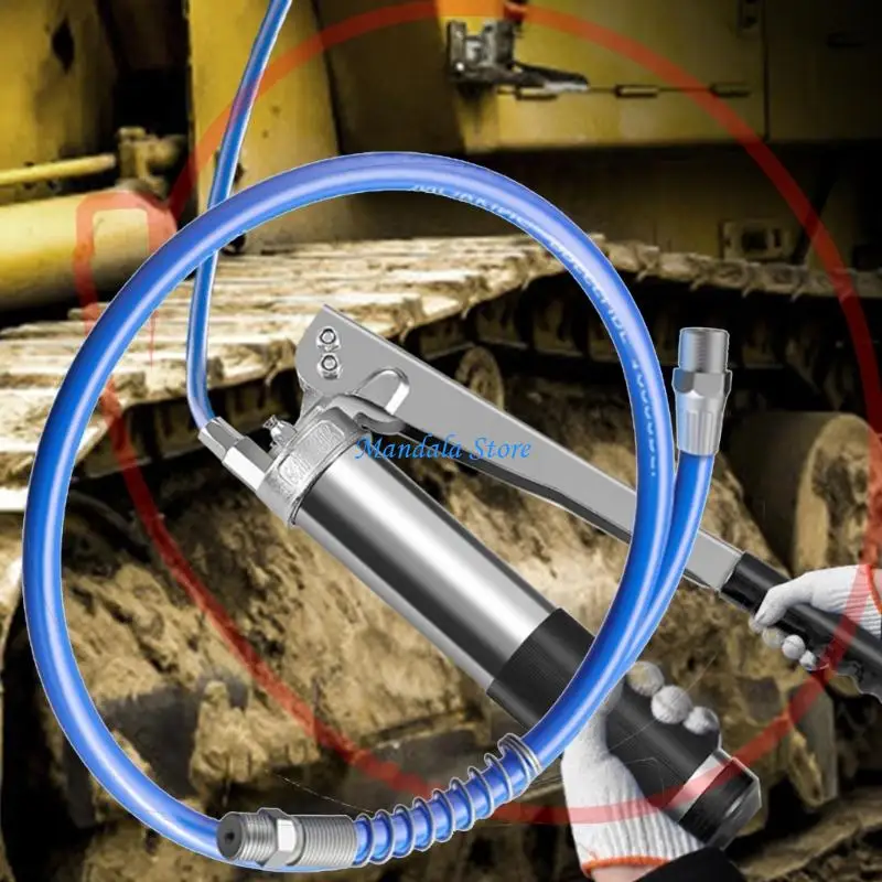 U2JC 2 Pack Grease Guns Hose 10000PSI Rubber Steel Fittings for Manual Pneumatic Tool