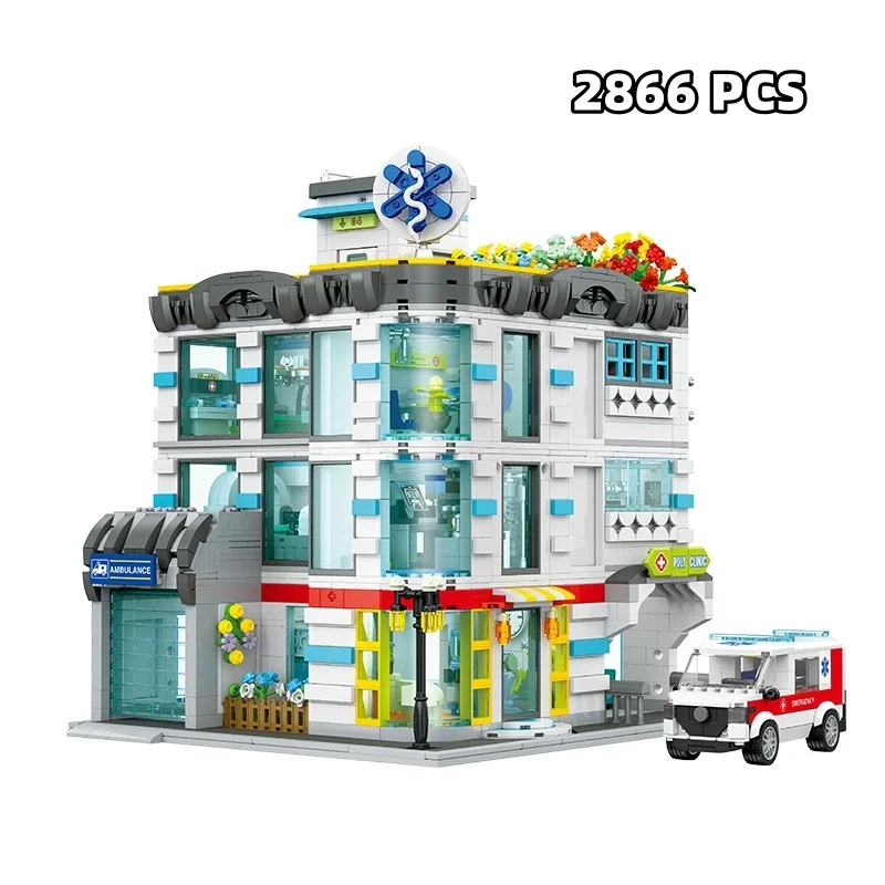 2866pcs Building Construction Hospital Model Assemble Your Own Comprehensive Medical Center Structure Toy for Adults JJ9211