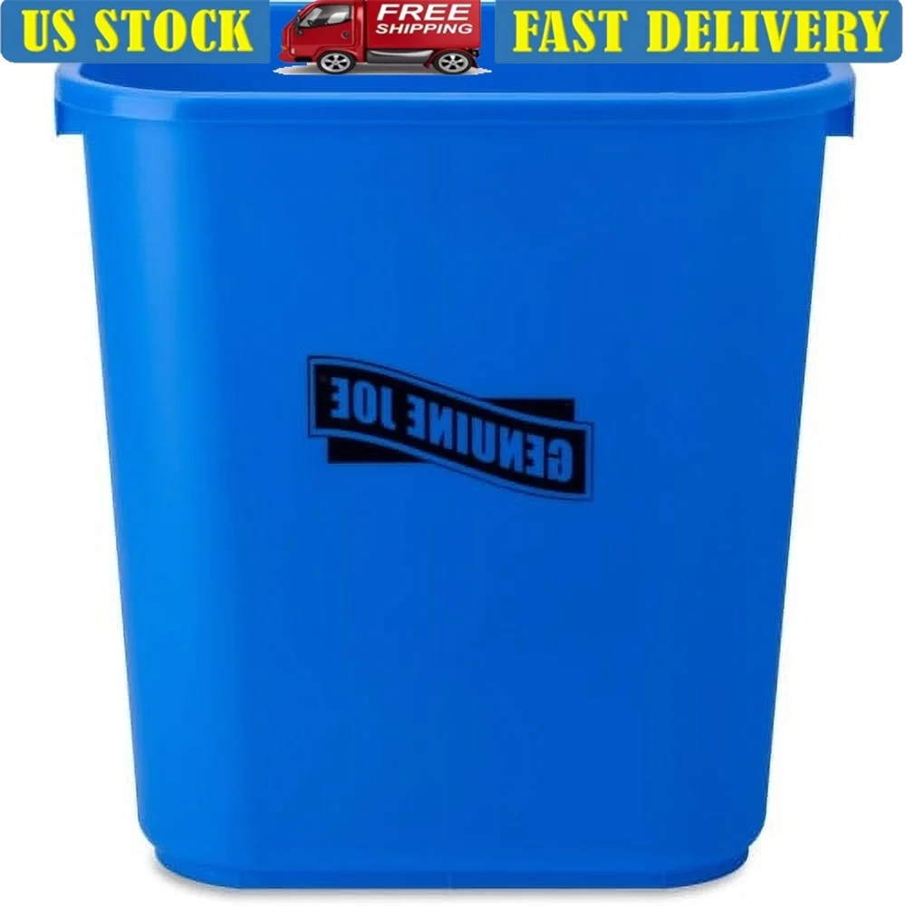 Papelera rectangular para reciclaje en interiores y exteriores, capacidad de 7,13 galones, cubo de basura ecológico, uso en el aula y la oficina, azul y blanco