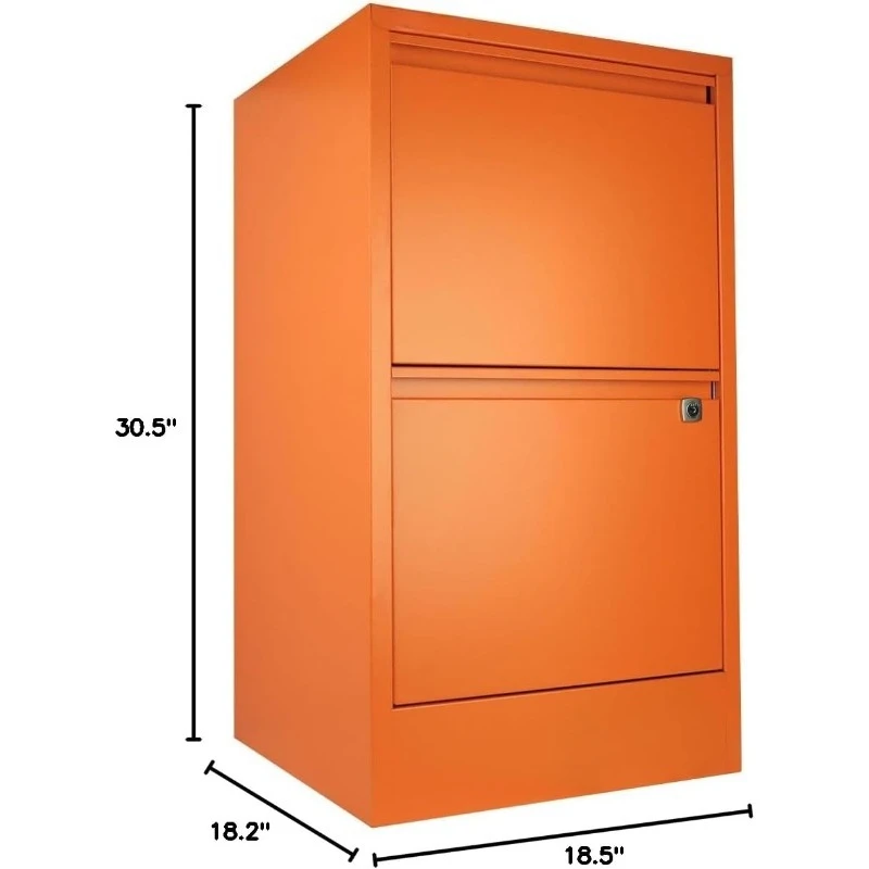 2-Drawer Flush Front Vertical File Cabinet - Orange, 2 Hanging File Drawers, Powder-Coated Steel, Locking Drawers by