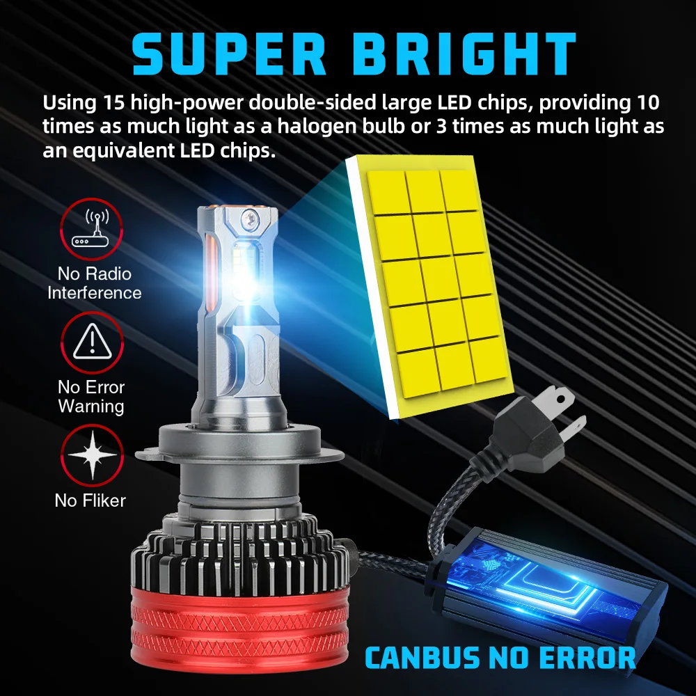 BraveWAY Brightest LED Headlight Bulbs H4 H7 9005 HB3 9006 HB4 H1 H11 LED Canbus 200W 6000K 40000LM 12V/24V